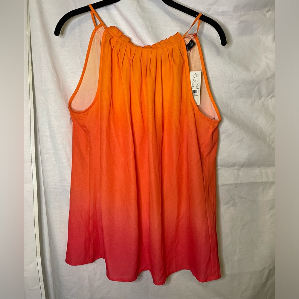 New York & Company Red Orange Ombré Sleeveless Blouse Ruched and Pleated Size M